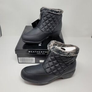 Weatherproof Women Grace Black Quilted Faux Fur Winter Snow Boots Size 7.5M
